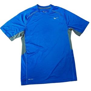 EUC Nike Mens Shirt Blue Grey Colorblock Dri-Fit Crew Neck Short Sleeve Swoosh